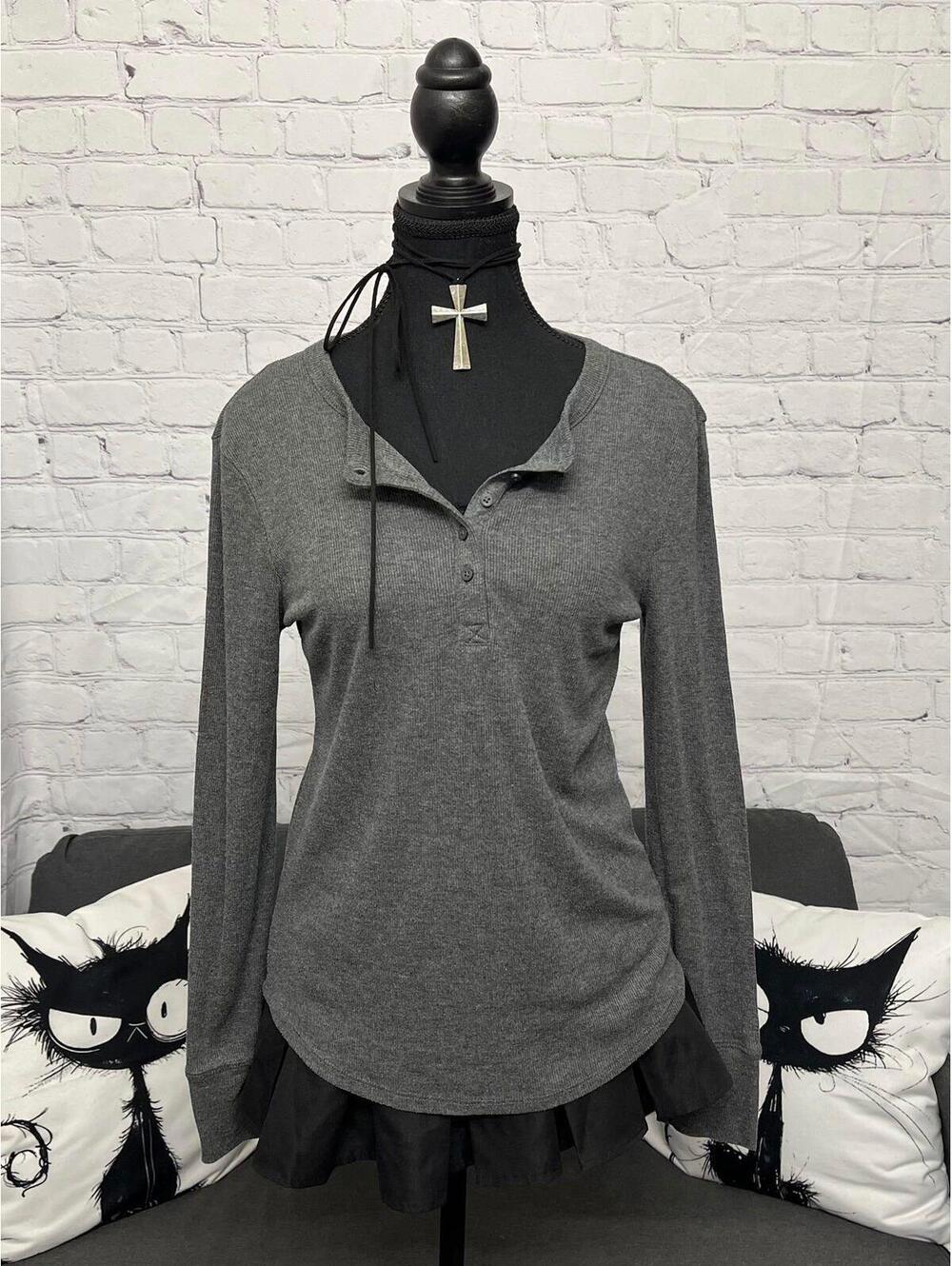 No Boundaries Gray Henley Long Sleeves Top Sz L Grunge Bella Swan